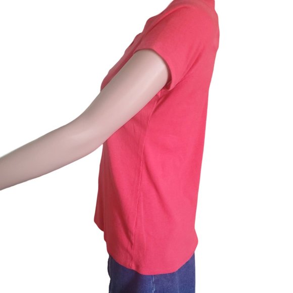 Soft Surroundings Sz S Pink Double V Neck Timely Ribbed Knit Short Sleeve Top - Picture 2 of 8